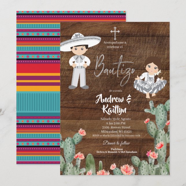 Invitación Chico chofer de plata de México ruidoso Chica Twin (Anverso / Reverso)