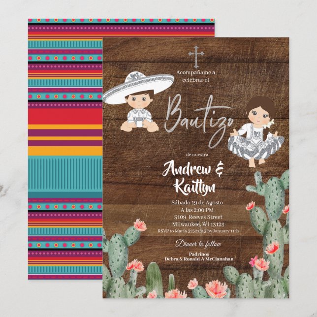 Invitación Chico chofer de plata de México ruidoso Chica Twin (Anverso / Reverso)