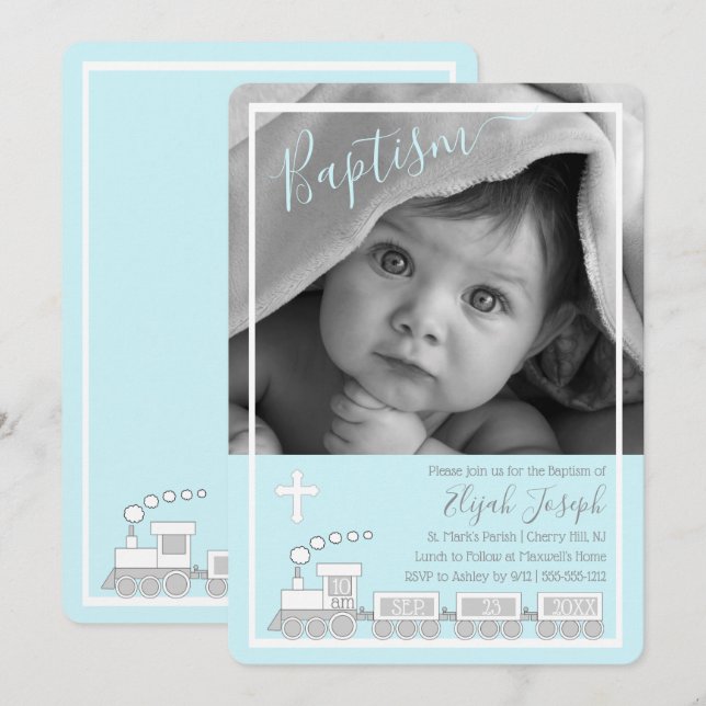 Invitación Chico Choo Christening Baptism Photo (Anverso / Reverso)