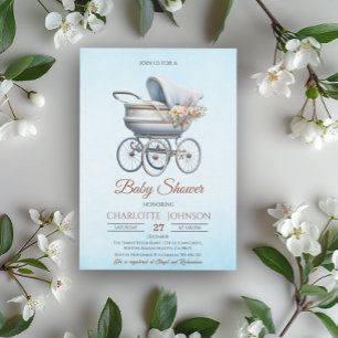 Invitación Chico Clásico Vintage Azul Baby Shower