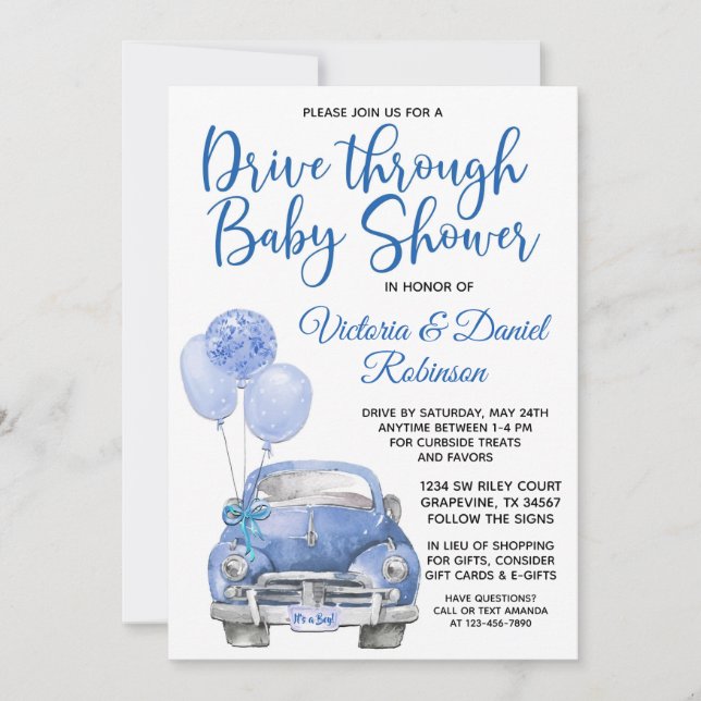 Invitación Chico conduce a través de la ducha de bebé Covid e (Anverso)
