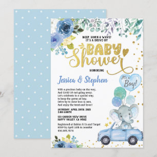 Invitación Chico conducido por Baby Shower Parade Blue Elepha