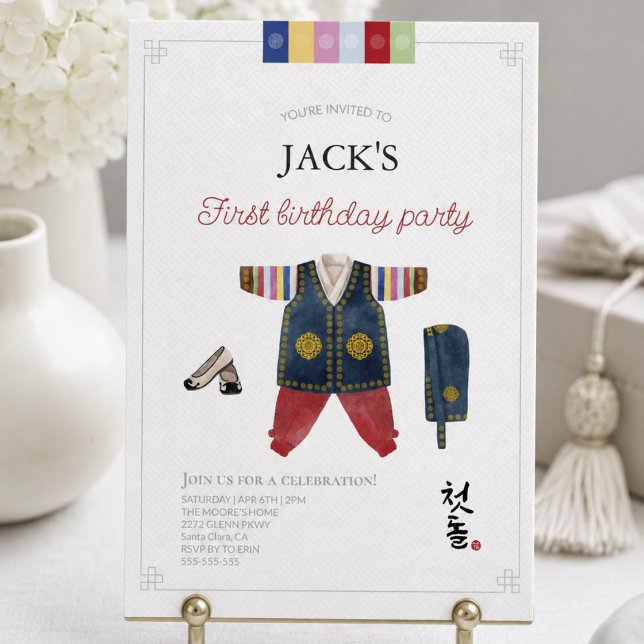 Invitación Chico coreano Hanbok Dol Janchi primer cumpleaños  (Subido por el creador)