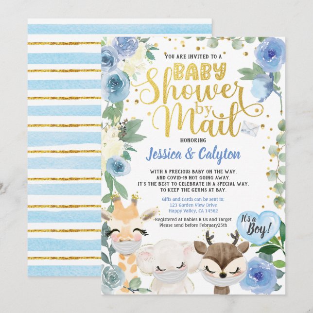 Invitación Chico Covid Shower Por Correo Animal De Woodland P (Anverso / Reverso)