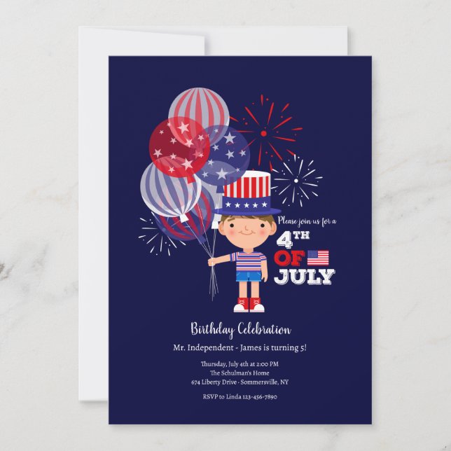 Invitación Chico Cumpleaños 4 de Julio (Anverso)