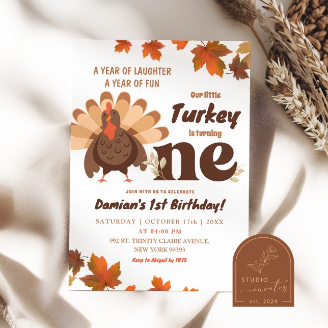Invitación Chico cumpleaños boho pavo primer año (Subido por el creador)
