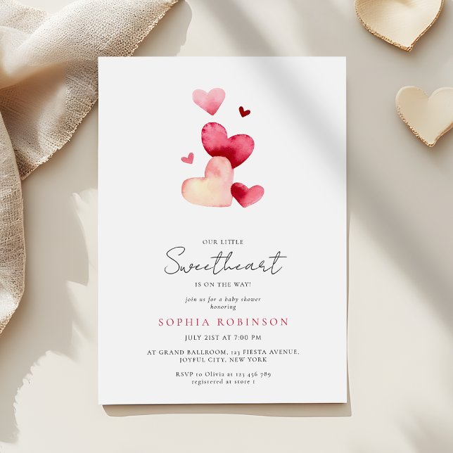 Invitación Chico Cumpleaños Moderno Rosa Rojo Corazón Bebé (Subido por el creador)