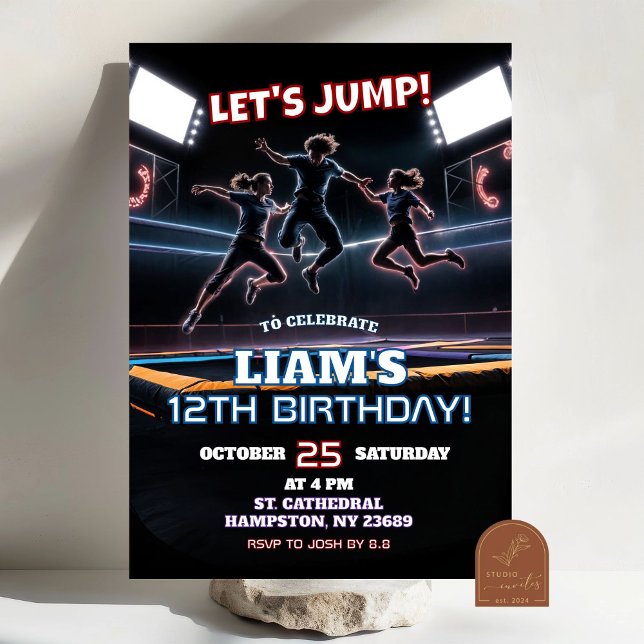 Invitación Chico Cumpleaños Parque de Trampolines Neon (Subido por el creador)