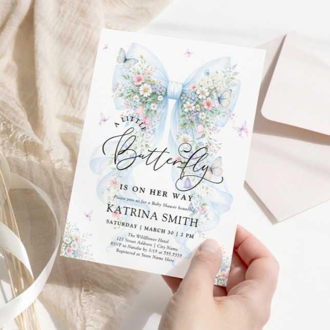 Invitación Chico Cumpleaños Shower Mariposa Azul Lazo (Subido por el creador)