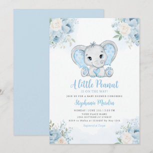 Invitación Chico de Acuarela Boho Azul Elefante Baby Shower