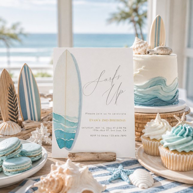 Invitación Chico de acuarela de playa de surf de verano  (Subido por el creador)