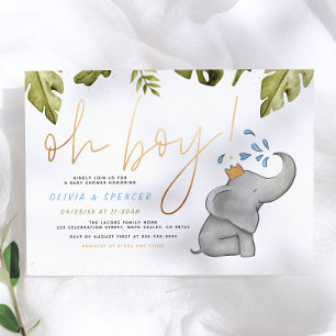 Invitación Chico de Acuarela Elefante Baby Shower
