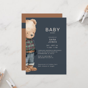 Invitación Chico de acuarela Oso de peluche Baby Shower