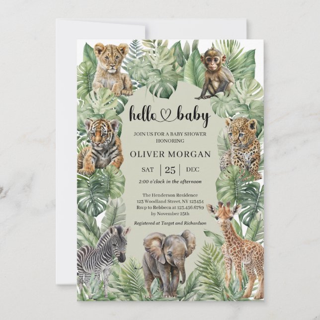Invitación Chico de animales salvajes de la jungla tropical B (Anverso)