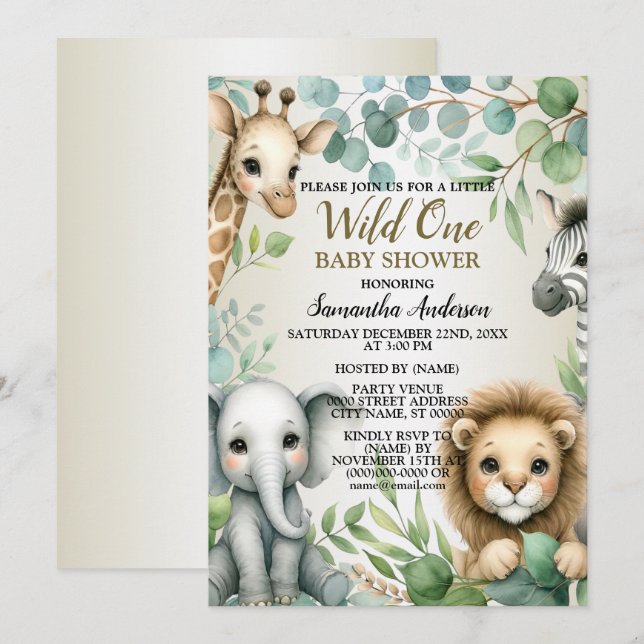 Invitación Chico de animales salvajes de la jungla tropical B (Anverso / Reverso)