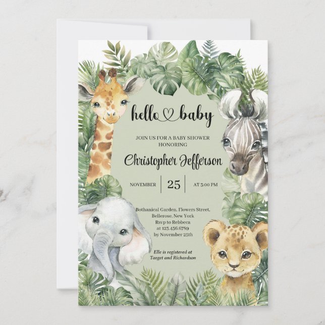 Invitación Chico de animales salvajes de la jungla tropical B (Anverso)