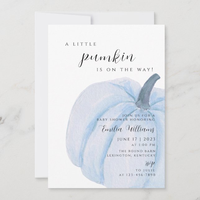 Invitación chico de Baby Shower de la calabaza azul (Anverso)