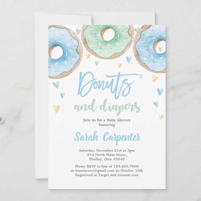 Invitación Chico de Baby Shower Donuts and Diapers (Anverso)