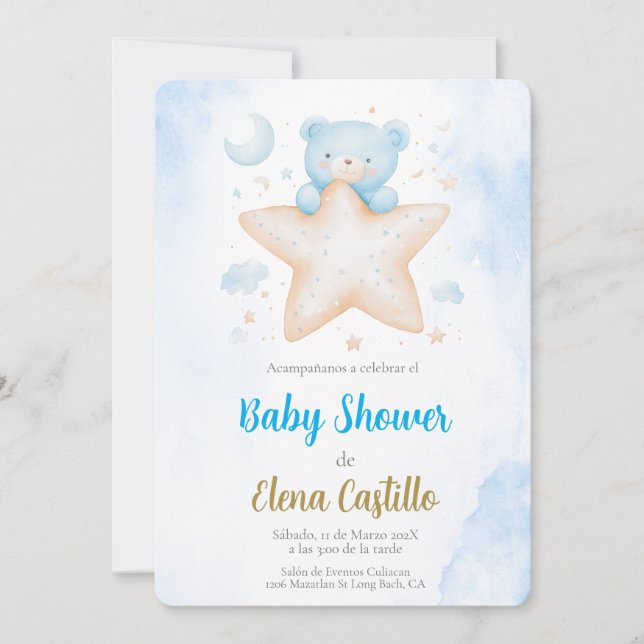 Invitación Chico de Baby Shower en español (Anverso)