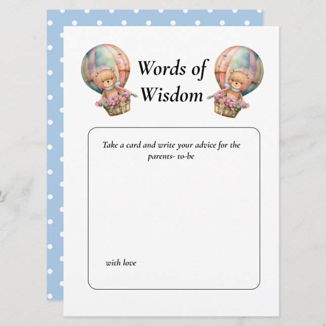 Invitación Chico de Baby Shower Globo de Teddy Floral Sabidur (Anverso / Reverso)