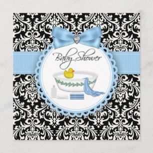 Invitación Chico de baño de seda azul y negro Tiempo de baño 