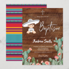 Invitación Chico de bautismo de charro de plata mexicano
