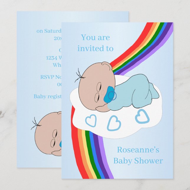 Invitación Chico de bebé arcoíris Baby Shower (Anverso / Reverso)