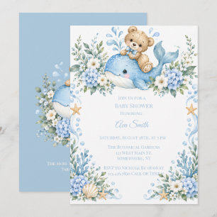 Invitación Chico de bebé ballena bebé oso de peluche Baby Sho
