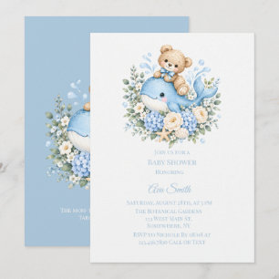 Invitación Chico de Bebé Ballena Osito de Peluche Baby Shower