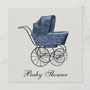 Invitación Chico de bebé de carruaje vintage azul ducha