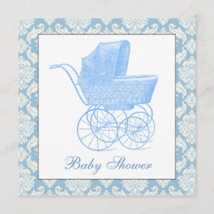 Invitación Chico de bebé de carruaje vintage azul ducha