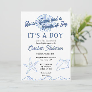 Invitación Chico de bebé de océano azul de playa