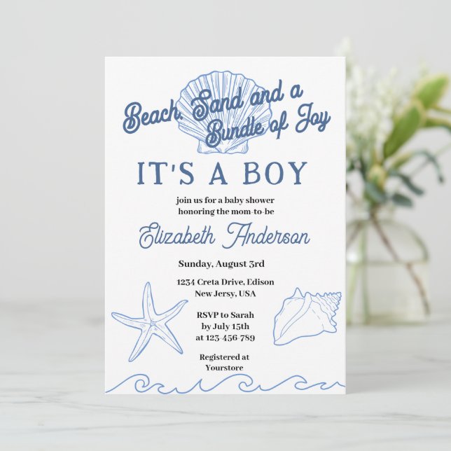 Invitación Chico de bebé de océano azul de playa (Anverso de pie)