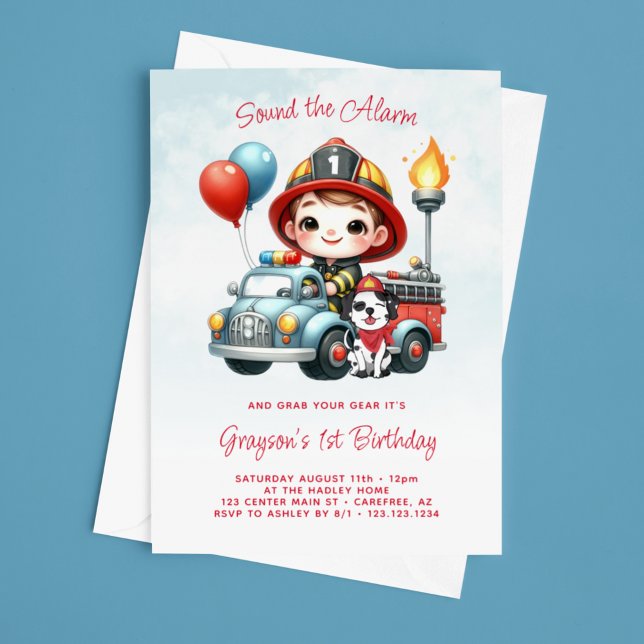Invitación Chico de bombero de bomberos primer cumpleaños (Subido por el creador)