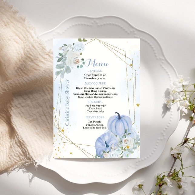 Invitación Chico de calabaza azul otoño Fiesta de ducha bebé  (Subido por el creador)