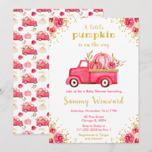 Invitación Chico de calabaza de camión rosa Baby Shower