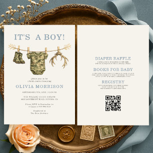 Invitación Chico de Camuflaje de Caza Todo en Uno Baby Shower