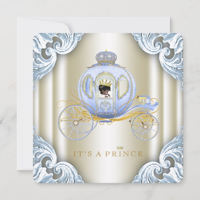 Invitación Chico de carruaje azul y dorado Fiesta de bebé étn (Anverso)