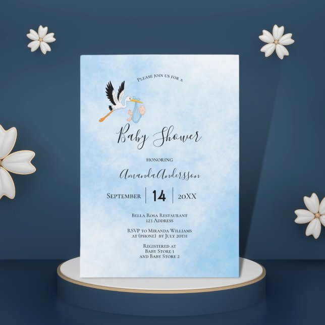 Invitación Chico de cigüeñas azul lindo bebé ducha (Subido por el creador)