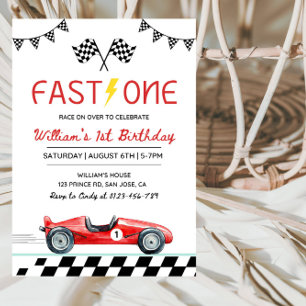 Invitación Chico de Coche de Carreras Rápido Cumpleaños 1
