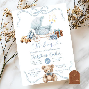 Invitación Chico de cochecito de bebé azul coqueta Fiesta de
