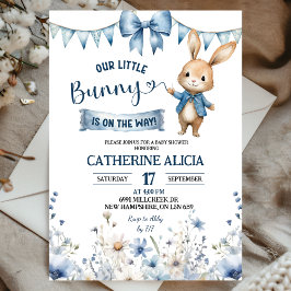 Invitación Chico de conejito coqueto baby shower azul