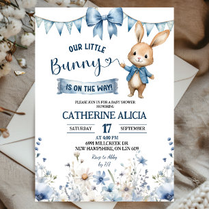 Invitación Chico de conejito coqueto baby shower azul