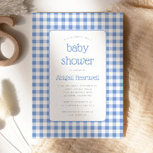 Chico de cuadros de gingham azul Baby Shower