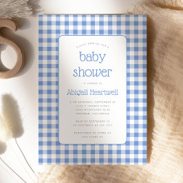 Invitación Chico de cuadros de gingham azul Baby Shower