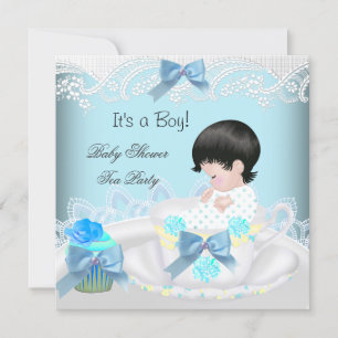 Invitación Chico de ducha de bebé Azul Bebé Taza de té Cupcak