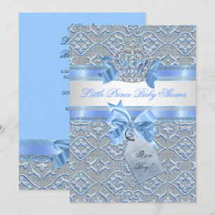 Invitación Chico de ducha de bebé azul pequeño príncipe coron