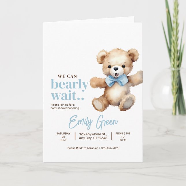 Invitación Chico de ducha de bebé de osito de peluche, apenas (Anverso)