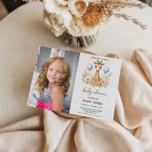 Invitación Chico de ducha de bebé jirafa linda Safari azul