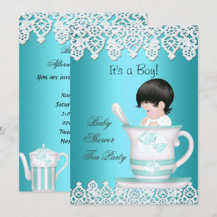 Invitación Chico de ducha de bebé vintage taza de té de bebé